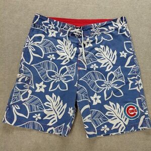 Chicago Cubs Bathing Suit Mens 40 XL Trunks Shorts 9" Blue Hawaiian Lined MLB